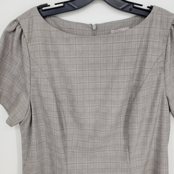 3/$25 H&M Glen Plaid Fit & Flare Dress 14 Short Sleeves Career Work Gray - Picture 5 of 11